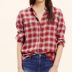 Red Plaid Button-Up Shirt - Women
